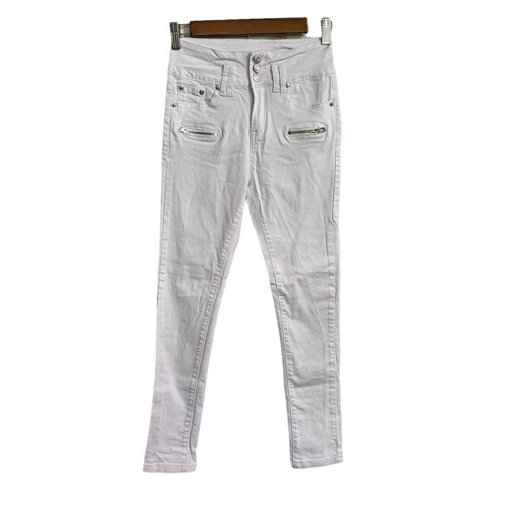 Top Trend Womens Were Denim Wear White High Rise Zipper Pocket Skinny Jeans Sz 2